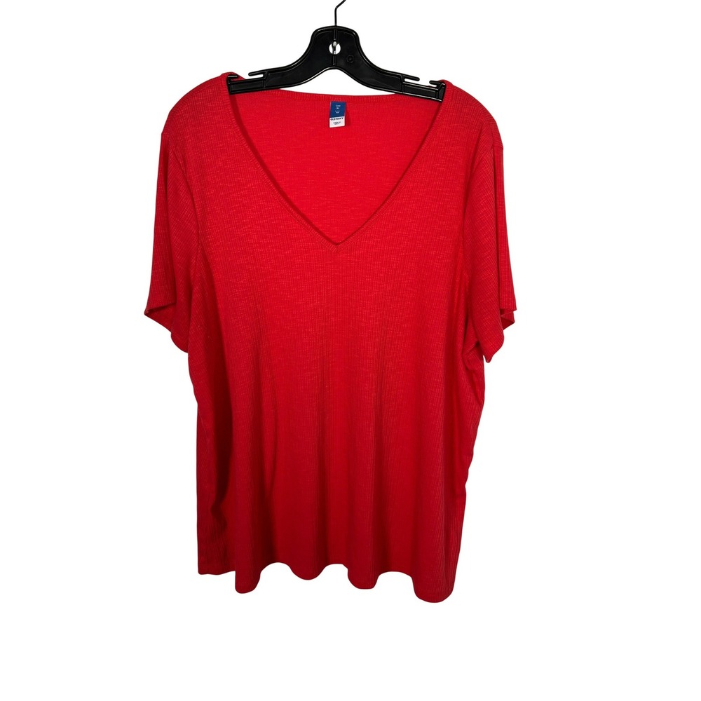 Old Navy Luxe Red Ribbed‎ V-Neck Short Sleeve Tee Casual Minimalist Plus Size XL